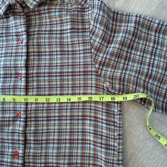 Vintage Viyella Wool Plaid Check Button Down Shirt sz S/M -Burgundy - Picture 8 of 11